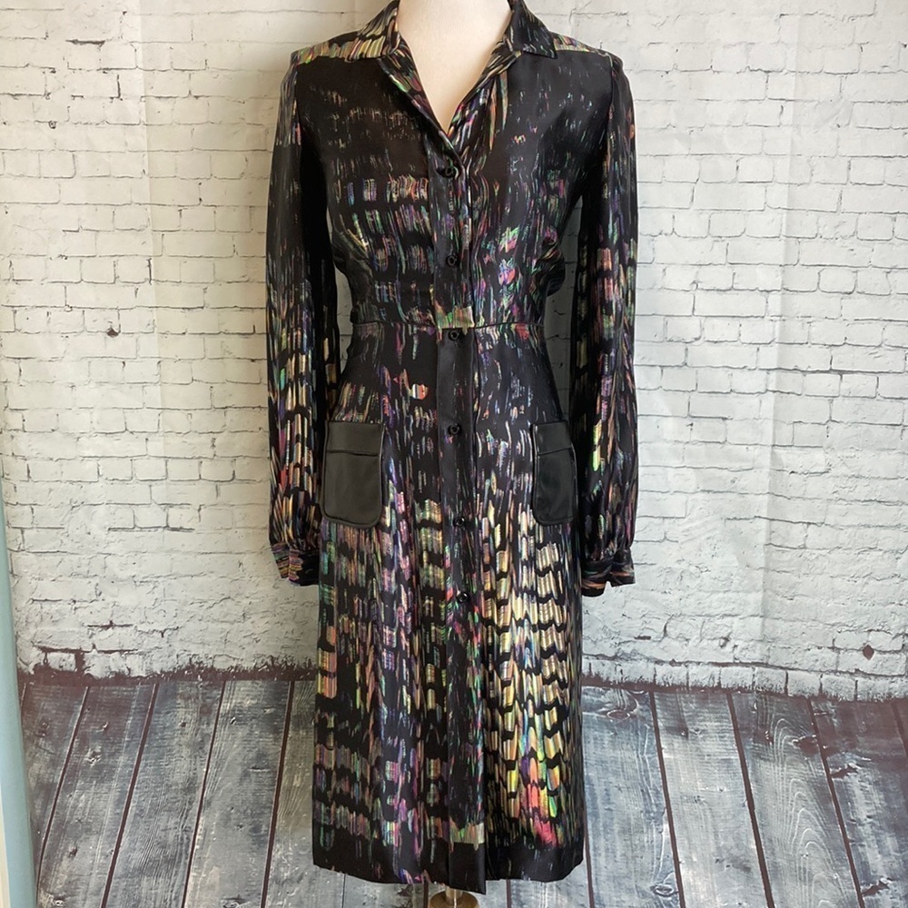 GILES Cinq a Sept SILK Dress Sz 40 US 4 Psychedelic Iridescent Maximalist Luxe
